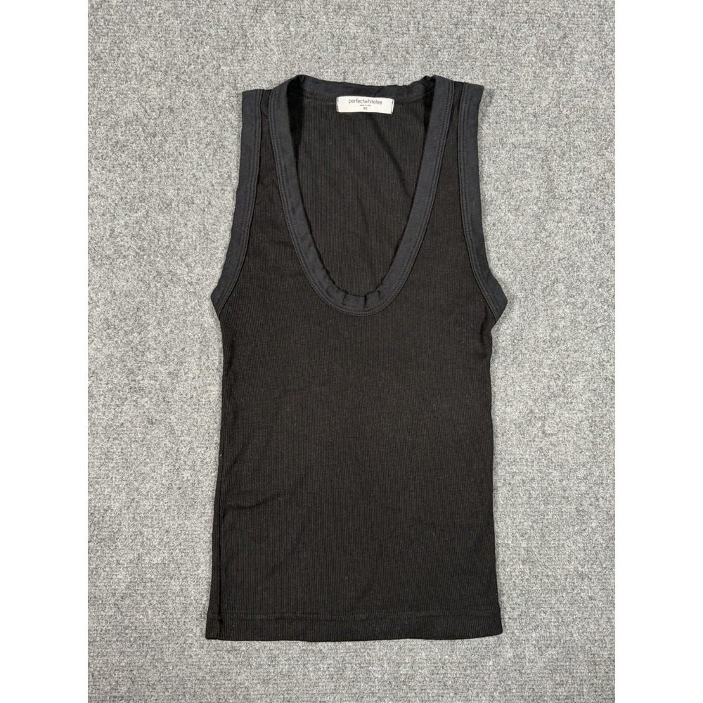 Perfect White Tee Jordan U Neck Ribbed Tank Top Women's XS Black Made in USA